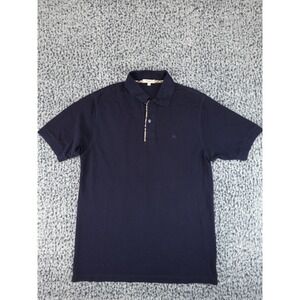 Burberry London Polo Shirt Mens Small Navy Blue Nova Check Placket Short Sleeve